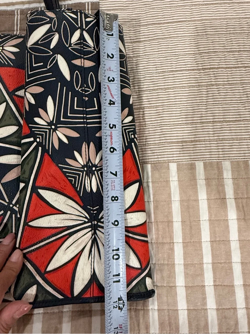 Tory Burch Floral Geometric Canvas Tote Bag in Navy and Red